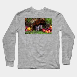 two little mice in a log pile house Long Sleeve T-Shirt